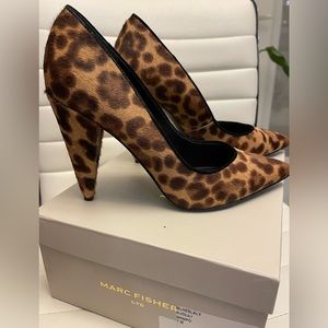 EUC 4" Marc Fisher Real Cow Fur Leopard Print Heels